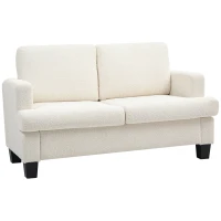 HOMCOM Modernes 2-Sitzer-Sofa in Veloursstoff mit Abnehmbaren und Waschbaren Kissen, 138x70x80 cm, Cremeweiß(m-1)