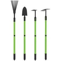 Outsunny Gartenwerkzeug-Set 4 Stück Gartengeräte-Set mit Schaufel Gartenhacke Gartenrechen Laubrechen Grün(m-10)