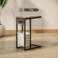 HOMCOM Beistelltisch mit Steckdosen, USB-Anschlüssen, Kabel, C-förmiges Design(m-3)