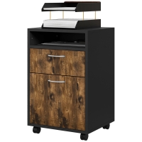 HOMCOM Rollcontainer mit Schublade und Regal, 4 Räder, 40x35x60cm, Braun und Schwarz