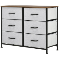 HOMCOM Commode 6 tiroirs en tissu, meuble de rangement avec tiroirs pliants, poignées, cadre en acier, 80 x 30 x 62,5 cm, gris