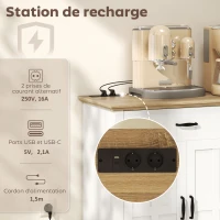 HOMCOM Buffet avec port USB et multiprise meuble TV avec 2 placards à portes de grange, 2 tiroirs et étagères réglables, blanc(m-4)