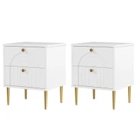 HOMCOM Pack de 2 Mesillas de Noche Dormitorio con 2 Cajones y Patas de Acero Estilo Moderno 40x35x50 cm Blanco(m-11)