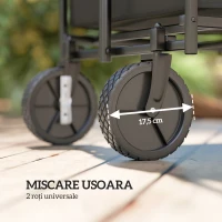 Outsunny Cărucior de Grădină de 160L cu 4 Roți, Geantă Extensibilă, Mâner Rotativ și Reglabil, 95x55x102 cm, Negru(m-7)