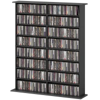 HOMCOM Mobiles CD-Regal mit 16 Regalen im modernen Design aus Holz, 106,5x24x123,7 cm, Schwarz(m-1)