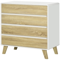 HOMCOM Kommode 4 Schubladen Design im skandinavischen Stil für Flur, Schlafzimmer, Wohnzimmer, Badezimmer 80 x 40 x 79,5 cm Weiß und Holzoptik