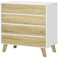 HOMCOM Kommode 4 Schubladen Design im skandinavischen Stil für Flur, Schlafzimmer, Wohnzimmer, Badezimmer 80 x 40 x 79,5 cm Weiß und Holzoptik(m-1)