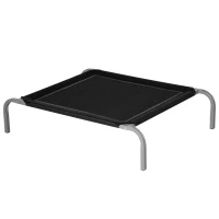 PawHut Erhöhte Hundeliege mit Atmungsaktivem Sitz, aus Metall und Stoff, 90x65x20 cm, Schwarz und Silber(m-1)