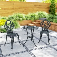 Outsunny Gartenmöbelset 2 Personen 2 Stühle + Runder Tisch Aluminiumguss Imitation Schmiedeeisen Grün(m-4)