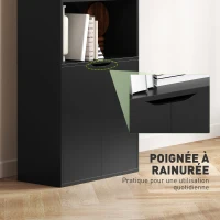 HOMCOM Bibliothèque Armoire à livres avec 4 compartiments ouverts et 2 portes pour le salon et le bureau 59x29x180 cm Noir(m-6)
