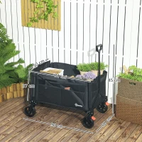 Outsunny Faltbarer Gartenwagen 150 L, Strandtransportwagen mit verstellbarem Griff und seitlichen Taschen 85 x 50 x 90 cm Schwarz(m-3)