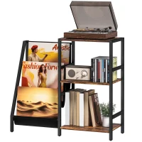 HOMCOM 3-Tier Record Player Stand, End Table for Living Room, Bedroom - Rustic Brown(m-11)