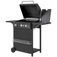 Outsunny Barbecue gaz 3+1 brûleurs en acier, puissance 9,5 kW, barbecue de jardin 2 grilles étagères latérales, 2 roues, noir