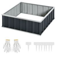 Outsunny Gartenbeet aus Stahl, Offener Boden und Werkzeuglose Montage, 90x90x30cm