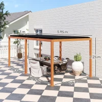 Outsunny Pergola 3 x 6 m Gartenpergola im Freien Pavillon mit verstellbaren Lamellendächern aus Aluminium Haken Naturholz(m-3)