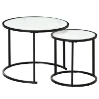 HOMCOM Juego de 2 Mesas Auxiliares Redondas Apilables Mesas Nidos con Encimera en Efecto de Mármol Ø60x46 cm y Ø40x40 cm Blanco(m-1)
