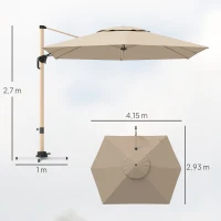 Outsunny Freiarmparasol Gartenparasol hexagonal 4,2 x 3 m mit Kurbel, neigbar, 360° drehbar UPF50+ Khaki(m-3)
