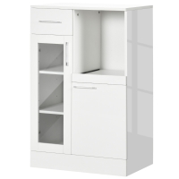 HOMCOM Modernes Sideboard mit Schränken und Schublade aus Holz und Glas, 60x40x95cm, Weiß