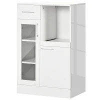 HOMCOM Modernes Sideboard mit Schränken und Schublade aus Holz und Glas, 60x40x95cm, Weiß(m-1)