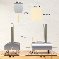 Outsunny Four à pizza extérieur portable à bois ou à pellet avec pierre à pizza pieds pliables cheminée acier inoxydable argenté(m-3)