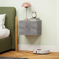 HOMCOM Set von 2 modernen und platzsparenden hängenden Nachttischen mit 2 Schubladen, 40x29x30 cm, Grau Zement(m-4)