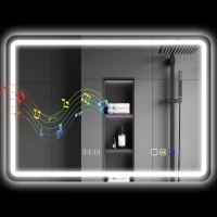 HOMCOM Badezimmerspiegel mit LED-Licht 70x50 cm mit Bluetooth 3 Lichtfarben Digitale Uhr Beschlageschutz Speicherfunktion(m-6)