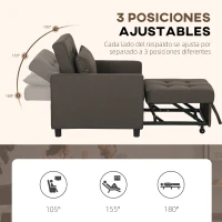 HOMCOM Sofá Cama de 1 Plaza Tapizado en Lino con Respaldo Ajustable de 3 Niveles y Almohada Acolchada 69x82,5x84 cm Marrón(m-7)