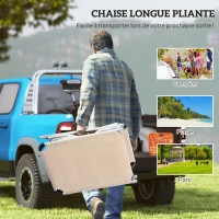 Outsunny Bain de soleil, chaise longue pliante avec appuie-tête, dossier inclinable, aluminium et textilène, beige(m-7)