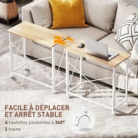 HOMCOM Bureau pliant table d'ordinateur 80 x 40 cm sur roulettes pour bureau à domicile, chambre, petits espaces, chêne(m-5)