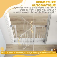 PawHut Barrière de sécurité sans perçage largueur réglable 74-80 / 91,5-97,5 cm double verrouillage fermeture automatique barrière chien pour porte couloir escalier acier blanc(m-5)
