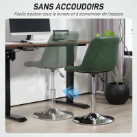 HOMCOM Chaise de bureau sans roulettes et accoudoirs, pivotant avec base en acier, hauteur réglable, en cuir synthétique, vert(m-7)