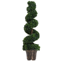 Outsunny Künstliche Spiralbuchsbaum Pflanze (Ф32cm x 120cm), Dekorativ für Innen- und Außenbereich, Grün mit Inkludiertem Blumentopf