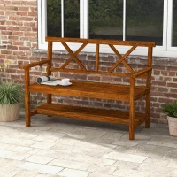 Outsunny Gartenbank 2-Sitzer aus Holz mit Regal und Armlehnen, 125x58x88cm, Holz(m-2)