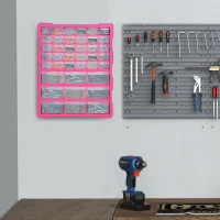 DURHAND Kunststoff-Schubladenbox für Kleinteile mit 39 transparenten Schubladen, Wand- oder Bodenmontage 38x16x47,5 cm Rosa(m-2)
