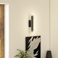 HOMCOM Wandleuchte Innen Wandlampe mit LED Lichte, Gitterdesign, Dimmbar Nachttischlampe Metall, Schwarz(m-7)