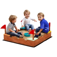 AIYAPLAY Sandkasten für Kinder 3-7 Jahre in Form eines Schlosses aus Fichtenholz, 90x90x17 cm, Mehrfarbig(m-5)