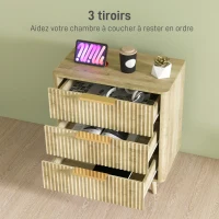 HOMCOM Commode 3 tiroirs avec poignées et pieds de pin, bois effet cannelé, pour chambre à coucher, salon, couloir, chêne(m-4)