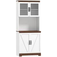 HOMCOM Armário de Cozinha com 2 Portas de Vidro Prateleiras Ajustáveis Bancada e Sistema Anti-Tombo 72x40x178 cm Branco e Madeira
