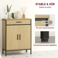 HOMCOM Meuble de salle de bain avec tiroir, placard à porte, étagère réglable et charnières à fermeture, 60 x 30 x 80 cm, chêne(m-7)