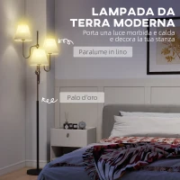 HOMCOM Lampada da Terra Alta 165 cm con 3 Punti Luce e Interruttore a Pedale, Attacco E27 Max 40W, Oro(m-4)