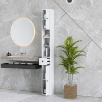 HOMCOM Badezimmerschrank Platzsparend mit 2 Schränken, 3 Offenen Regalen und Schublade, aus Holz, 20x20x178 cm, Weiß(m-3)
