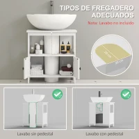 kleankin Mueble para Debajo del Lavabo con 2 Puertas y Estante Abierto Mueble para Lavabo con Pie 60x30x60 cm Blanco(m-4)