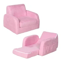 HOMCOM 2-in-1 Kids Armchair, Toddler Sofa Bed, with Wood Frame, for Bedroom, Playroom - Pink(m-1)