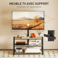 HOMCOM Meuble TV avec support pour téléviseurs de 32-70 pouces, étagères ouvertes, angle ajustable 35°, 108x41x135cm, effet bois naturel(m-4)