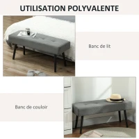 HOMCOM Banc banquette bout de lit rembourré en velours côtelé et pieds en acier noir charge 220 Kg 100 x 36 x 45 cm gris(m-6)