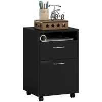 HOMCOM Caisson de bureau rangement bureau sur roulettes tiroir placard niche panneaux particules noir(m-14)