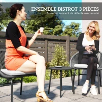 Outsunny Ensemble salon de jardin pour 2 personnes avec coussins d'assise moelleux avec corde en résine tressée et acier époxy(m-4)