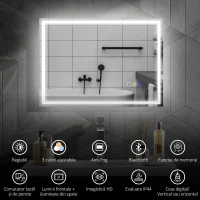 HOMCOM Oglindă Baie Antiaburire cu Lumină LED și Difuzor Bluetooth 50x70 cm(m-4)