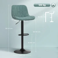 HOMCOM Set of Two Linen-Look Bar Stools - Blue(m-3)
