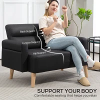 HOMCOM Small Faux Leather 2 Seater Sofa Settee - Black(m-5)